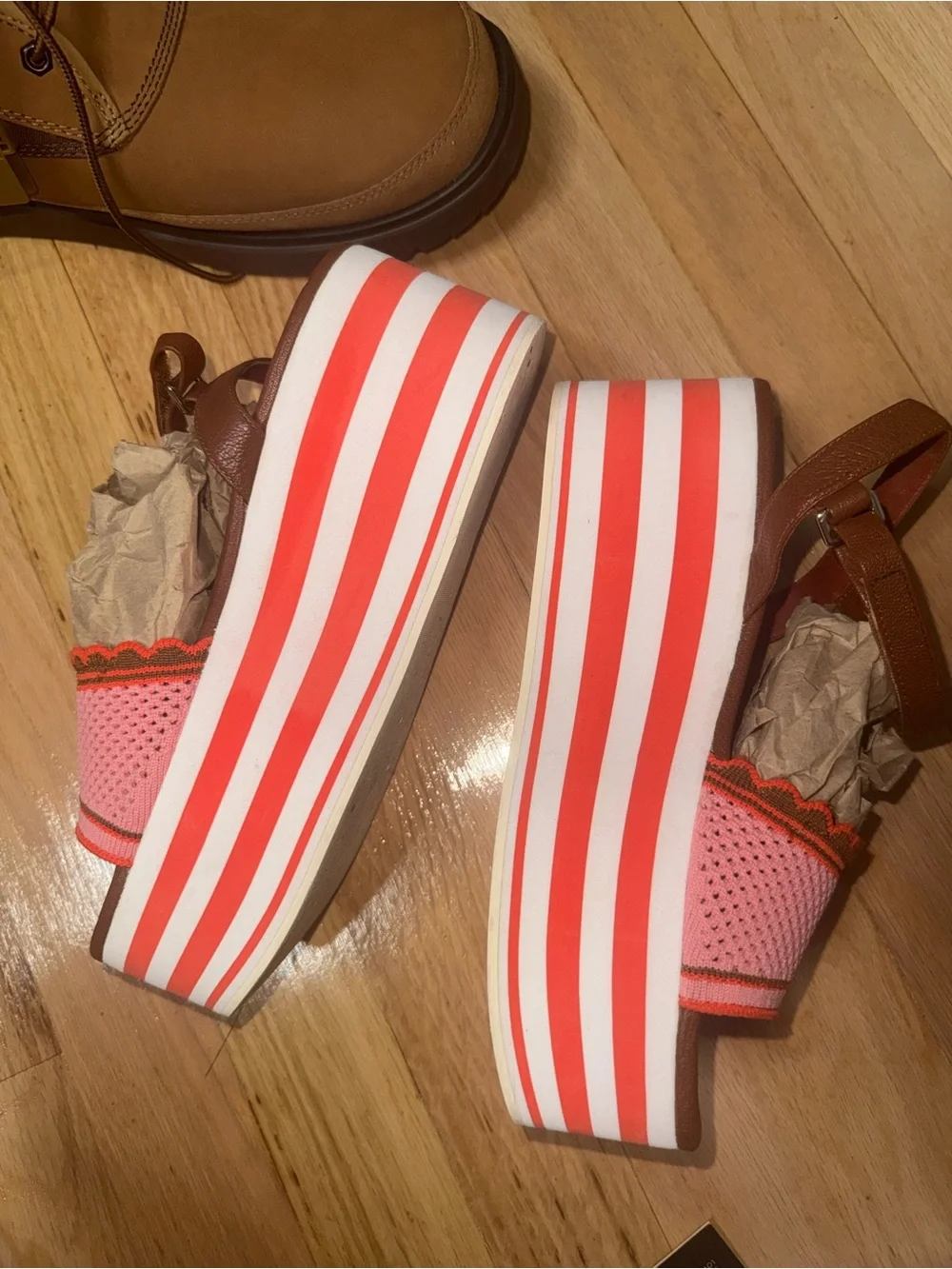 Kate Spade Kids Pink & Brown Strappy Sandals